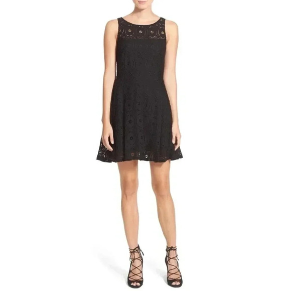 Anthropologie BB Dakota Renley Mini Dress Lace Fit & Flare Black Lace Size 10 - Picture 5 of 16